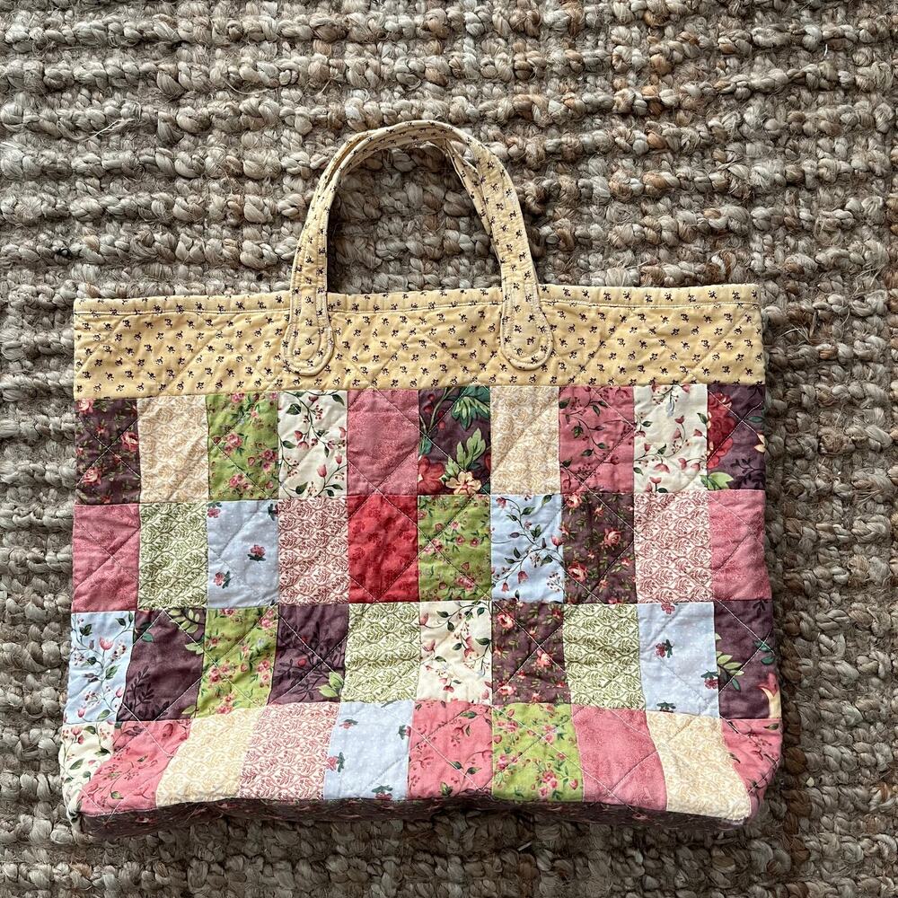 Handmade Patchwork Quilted Tote Bag Floral Cottagecore 100% Cotton One of a Kind